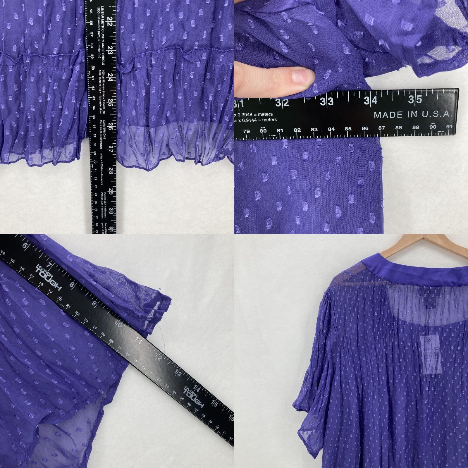 Vintage Maggie Barnes Shirt Womens 3X Purple Sheer Swiss Dot Button Front Ruffle Hem NWT Size XXL / US 16-18 / IT 52-54 - 8 Thumbnail