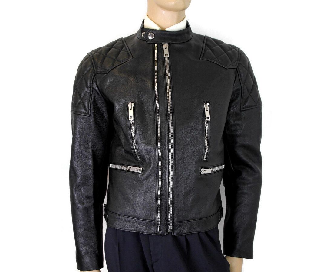 Burberry Men's Black Leather Diamond Quilted Biker Jacket (50 EU / Size US M / EU 48-50 / 2 - 1 Thumbnail