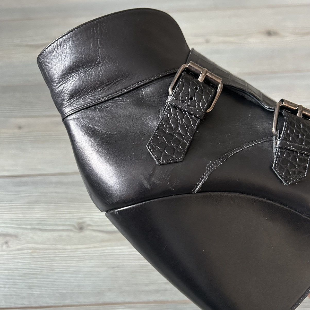 Sacai Sacai Black Buckle Leather Wedge Boots Size US 11 / IT 41 - 13 Thumbnail