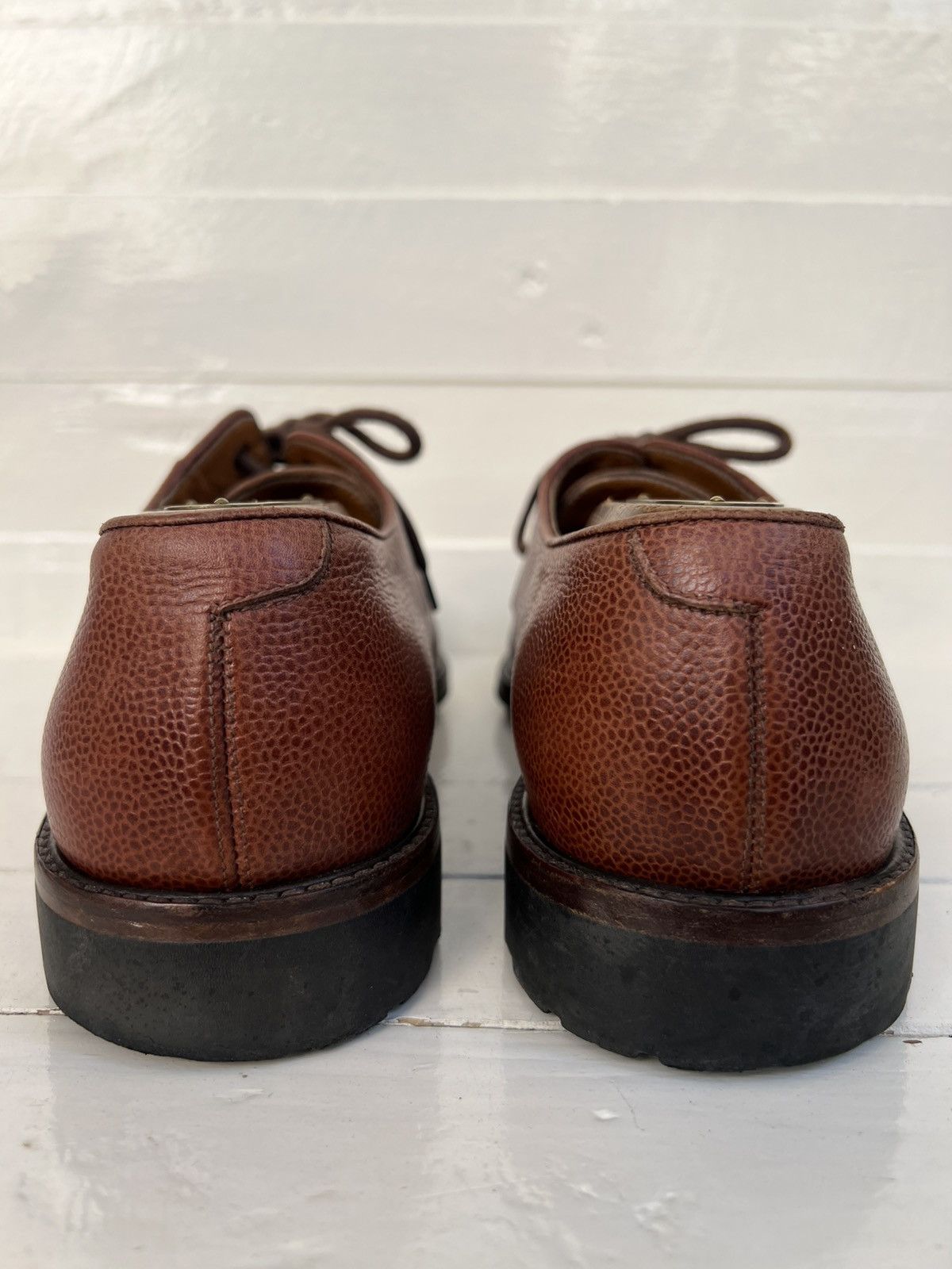 Salvatore Ferragamo Salvatore Ferragamo Brown Leather Pebble Grain Lace Up Shoes Size US 10.5 / EU 43-44 - 8 Thumbnail