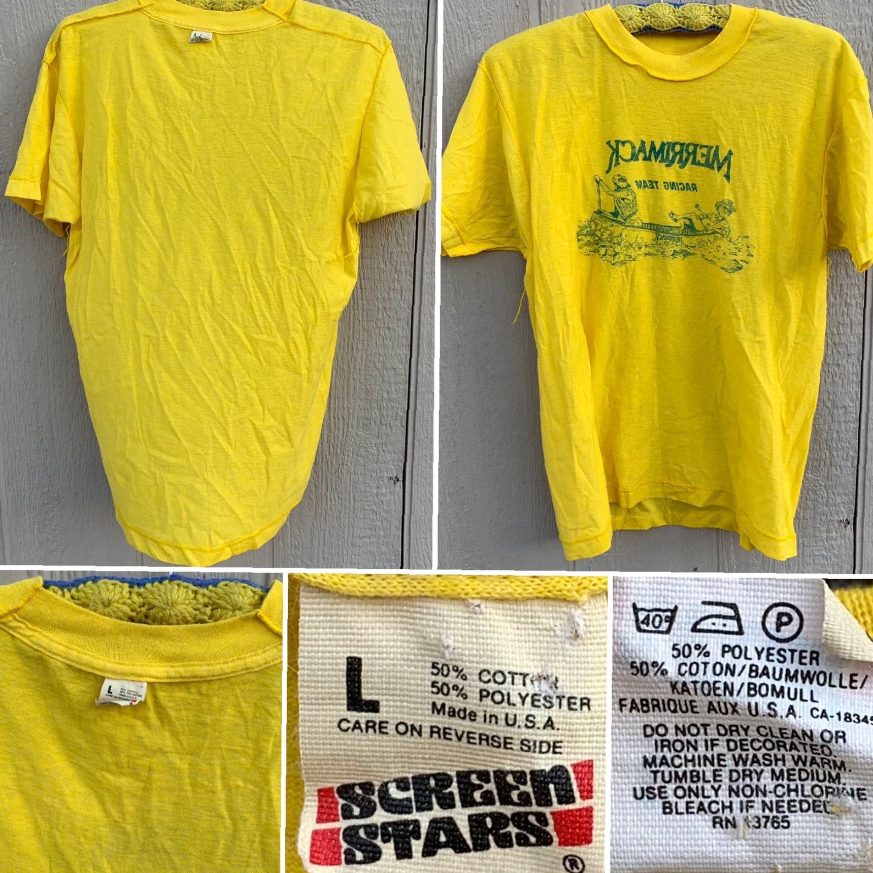 Vintage VINTAGE Merrimack Racing Team T-Shirt Merrimack Canoe Co Short Sleeve Crew Neck Size L Yellow 80s Men Shirt Size US L / EU 52-54 / 3 - 4 Thumbnail