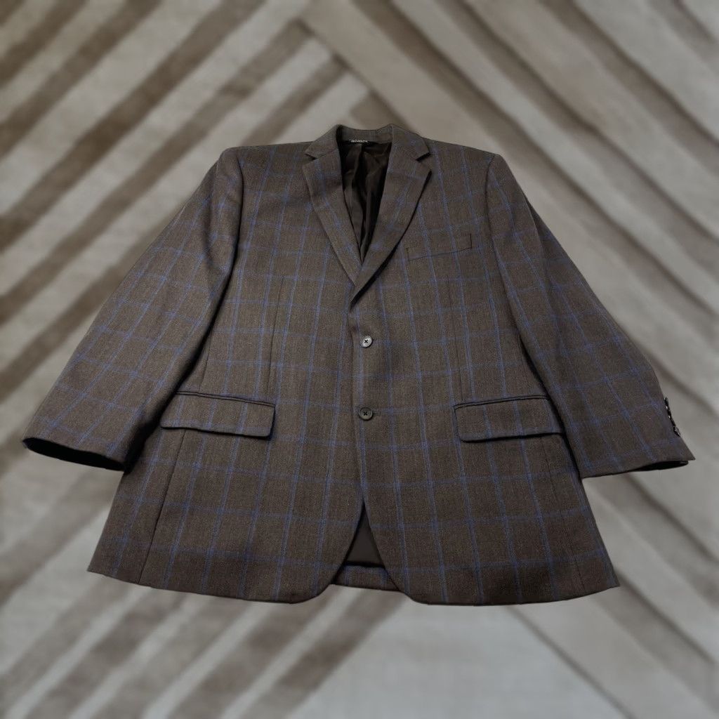 Jos. A. Bank Jos. A. Bank Traveler Sport Coat Blazer Jacket 44R Mens Brown Blue Plaid Wool Notch Lapel Two Button Single-Breasted Tailored Regular Mockup Size 44R - 1 Thumbnail