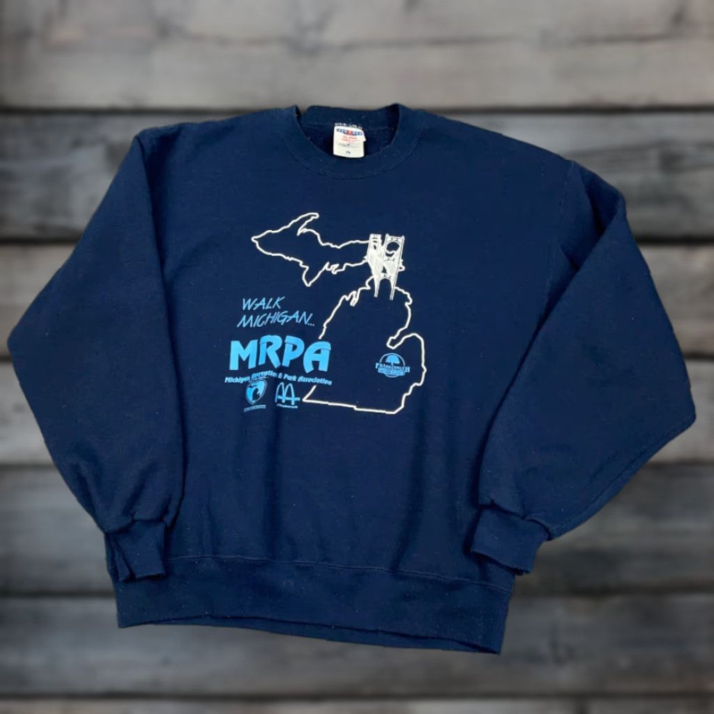 Jerzees VINTAGE Jerzees Sweatshirt Walk Michigan Blue Pullover Adult Large 50/50 Cotton-Poly USA Made Mens Regular Crew Neck 90s Retro Graphic Print Size US L / EU 52-54 / 3 - 1 Thumbnail