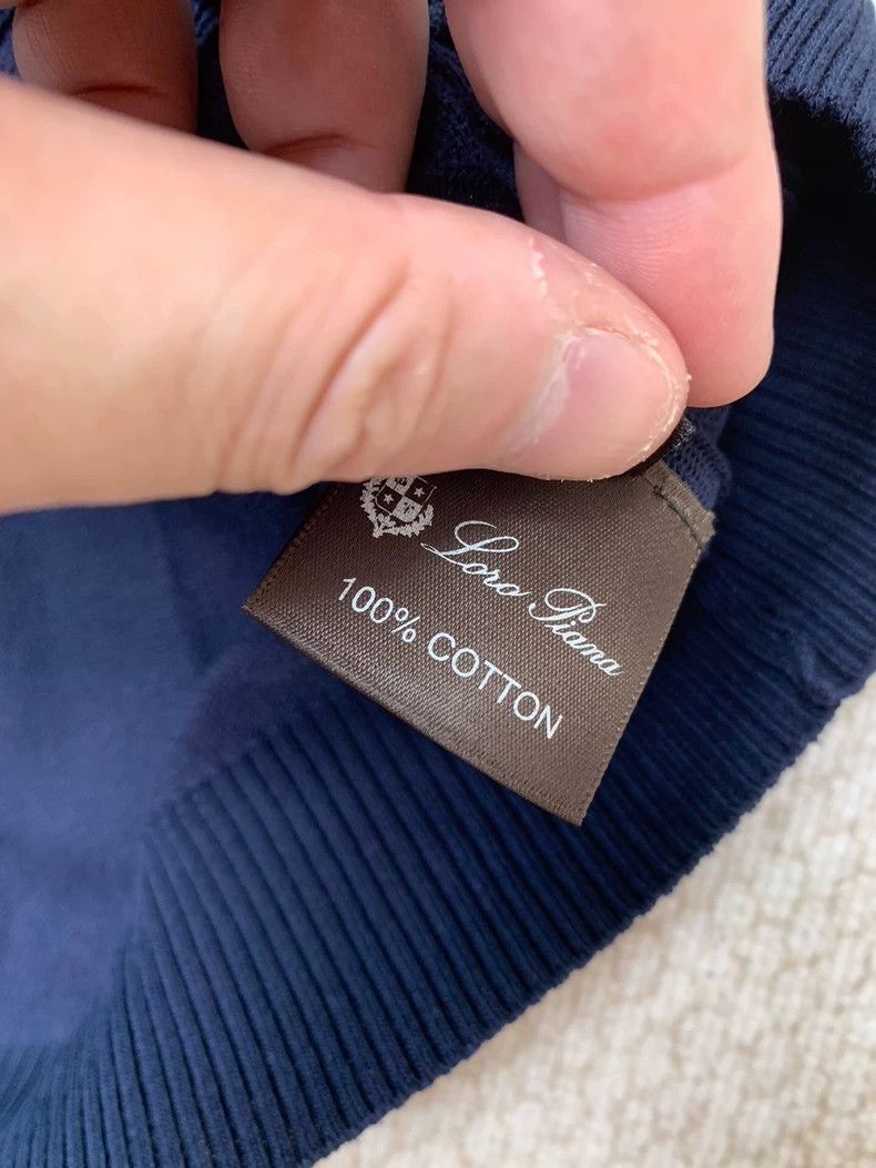 Loro Piana LORO PIANA Dark blue cotton knitted T-shirt with lace Size US L / EU 52-54 / 3 - 7 Thumbnail