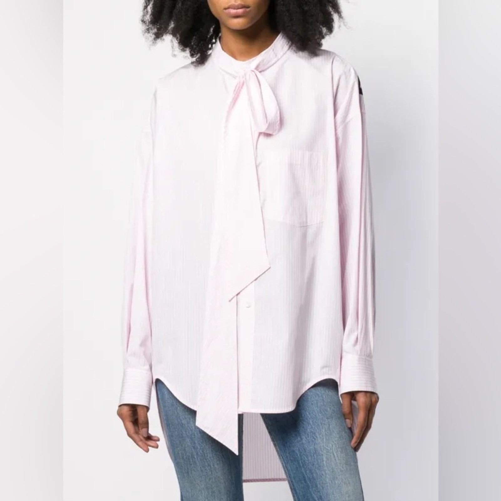 Balenciaga Balenciaga New Swing Logo Button Down Striped Shirt Size XS Size XXS / US 00 / IT 34 - 1 Thumbnail
