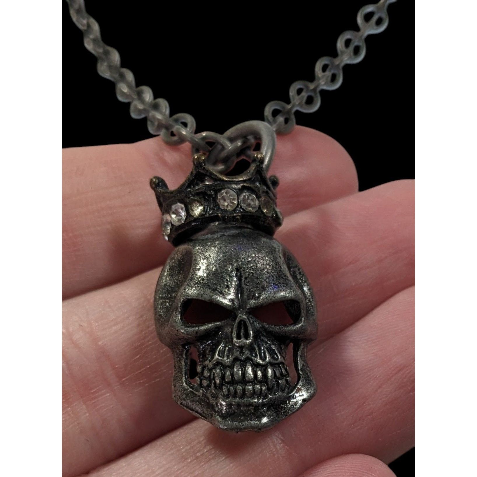 Other Gothic Punk Skull With Rhinestone Crown Pendant Necklace Size ONE SIZE - 3 Thumbnail