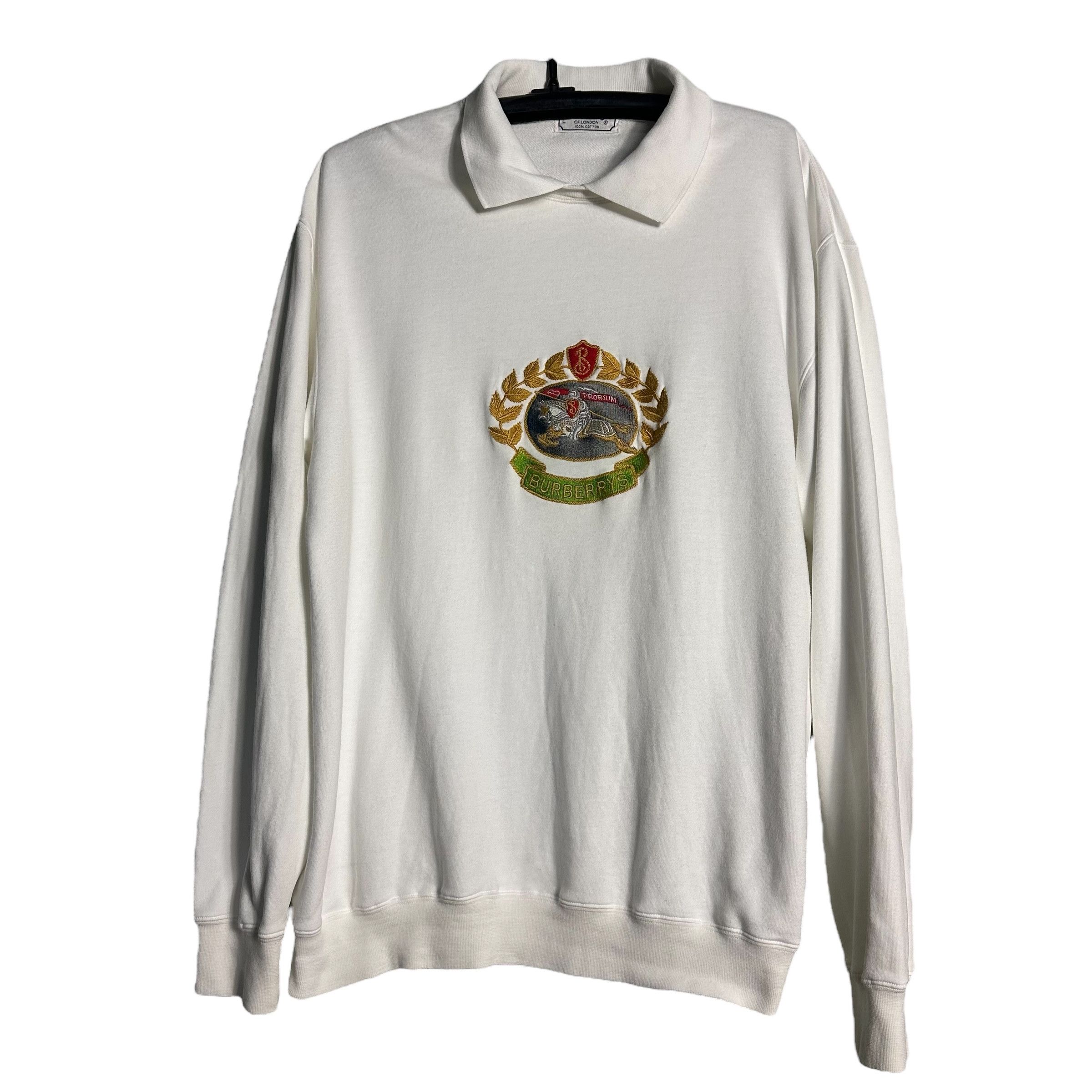 Burberry 🔥RARE🔥Vintage 90s Burberrys Embroidery L/S Polo Sweatshirt Size US L / EU 52-54 / 3 - 1 Thumbnail