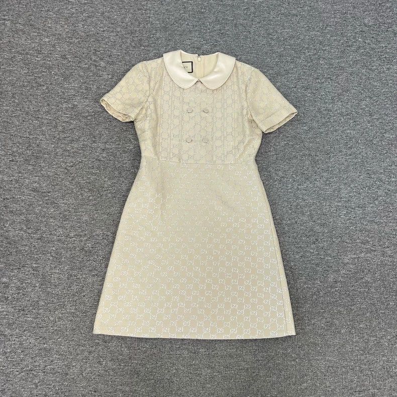 gucci printed doll collar dress in beige-dmc