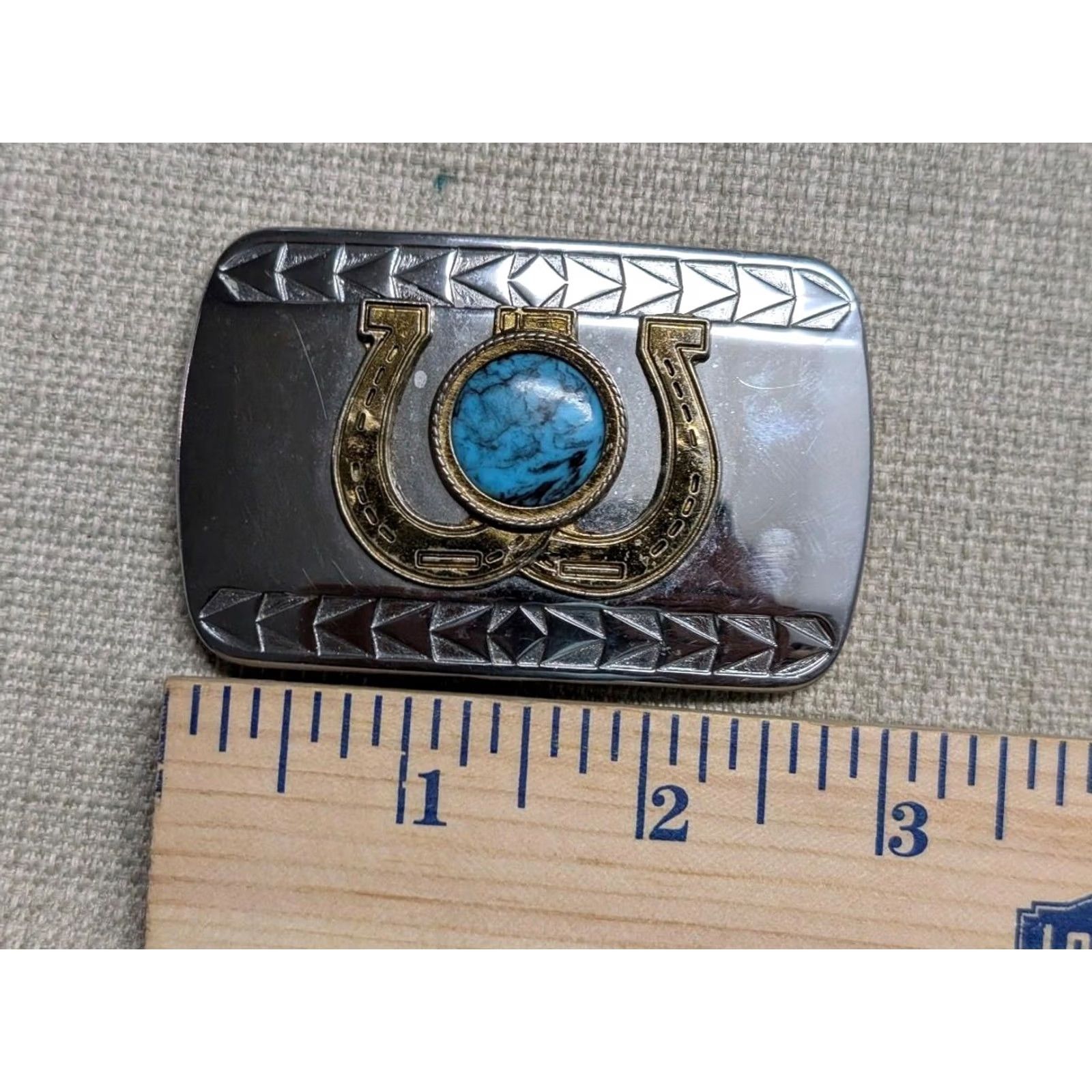 Vintage VINTAGE HORSESHOES Belt Buckle CHROME turquoise stone WESTERN cowboy Mens Size ONE SIZE - 3 Thumbnail