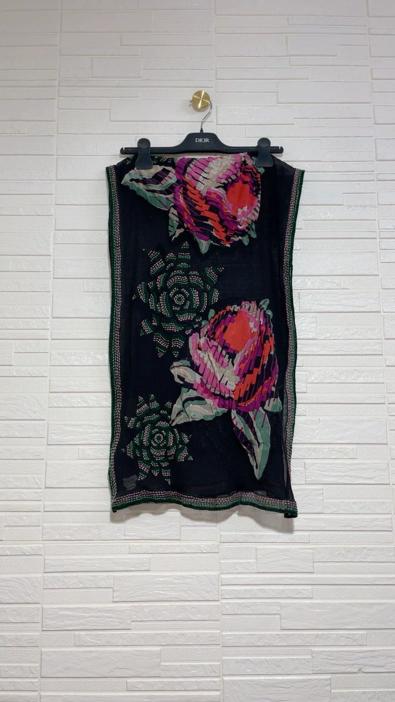 Dries Van Noten Black Silk Scarf with Colorful Embroidery Size ONE SIZE - 1 Thumbnail