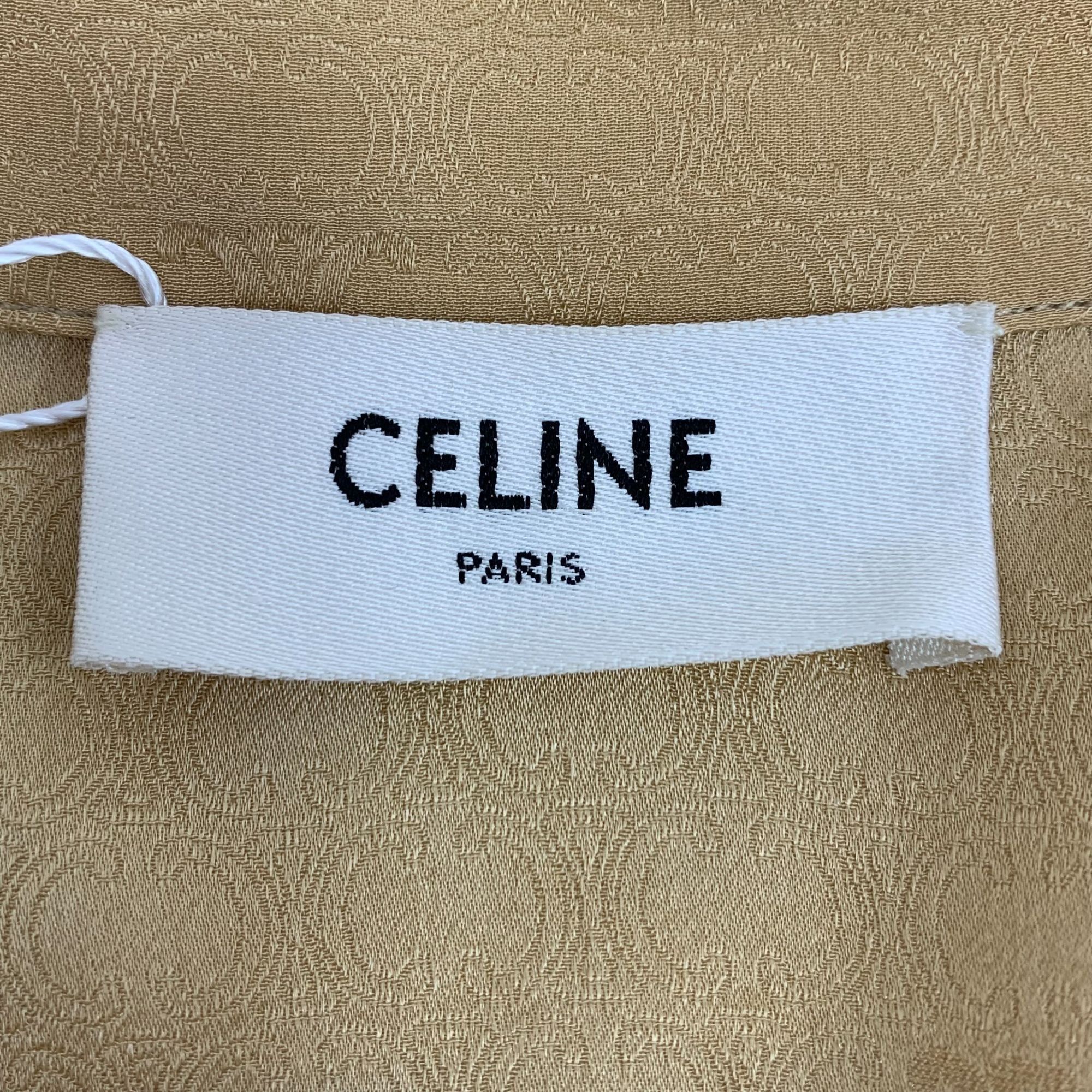 Celine Celine Brown Embossed Logo Silk Button-Up Shirt (Size XXS) Size XXS / US 00 / IT 34 - 2 Thumbnail