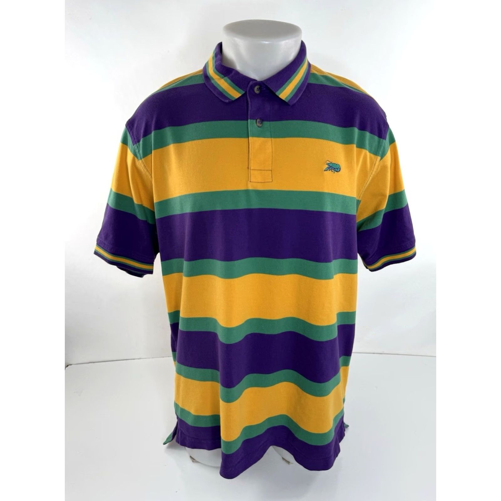 Vintage PERLIS MARDI GRAS Striped Embroidered Crawfish Mens L Polo Shirt Size US L / EU 52-54 / 3 - 2 Thumbnail