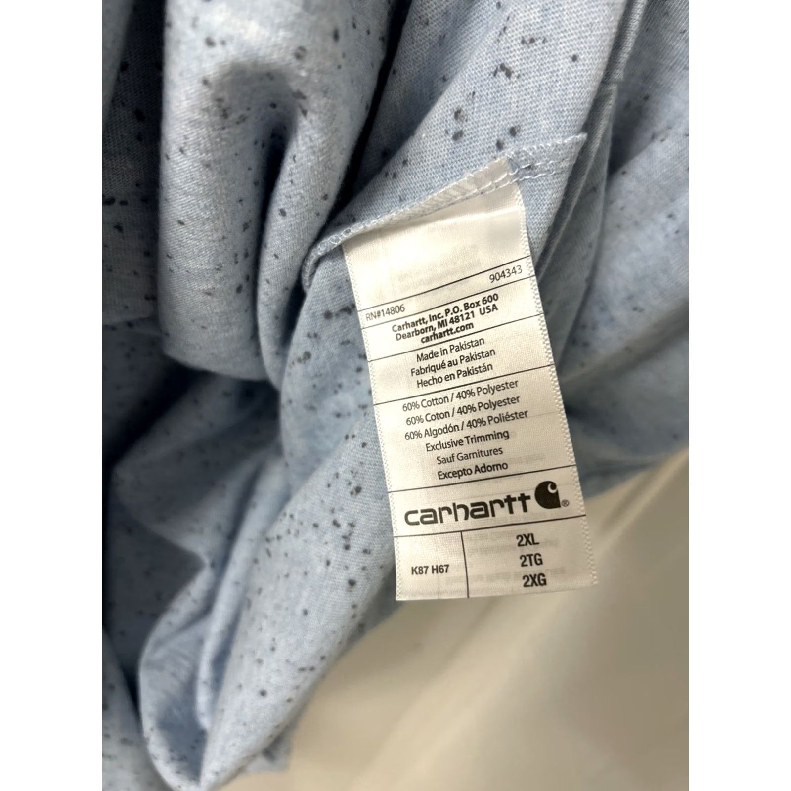 Carhartt Carhartt Shirt Mens 2XL Blue Loose Fit Heavyweight Pocket S/S Speckled Crew Neck Everyday Casual Mens Size US XXL / EU 58 / 5 - 6 Thumbnail