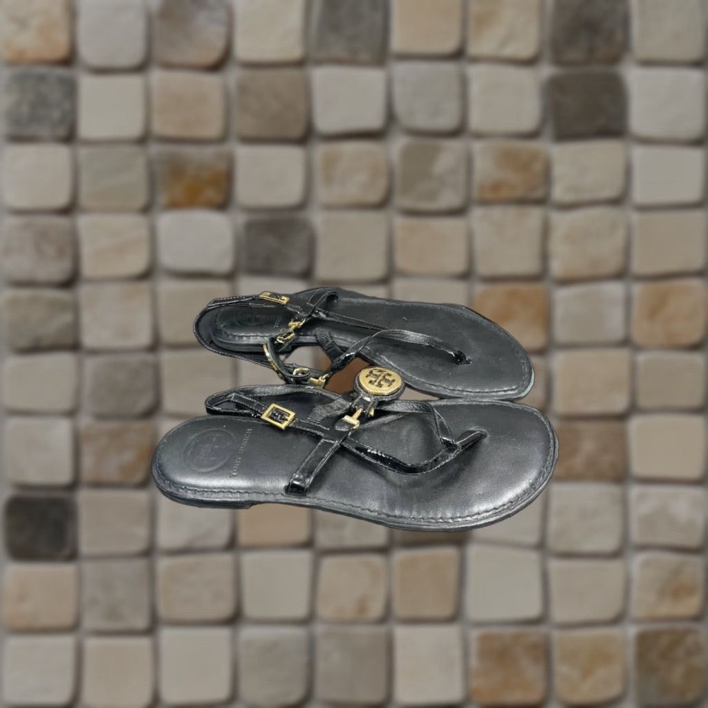 Tory Burch Sandals Womens Dillan Black Leather Adjustable Strap Thong M UK 4.5 US 6.5 EU 37 Pattern: Solid Closure: Buckle
