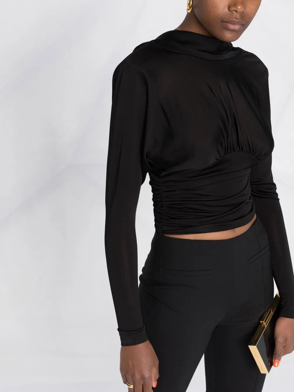 Saint Laurent Paris o1y0126 Crop Top in Black Size XS / US 0-2 / IT 36-38 - 2 Thumbnail