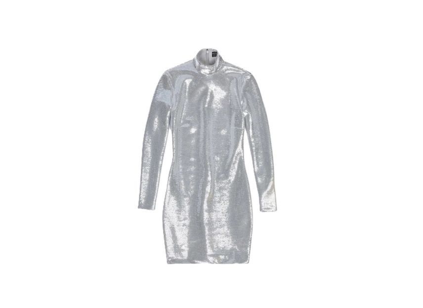 o1la1rc1a1024 Turtleneck Crystal Dress in Silver
