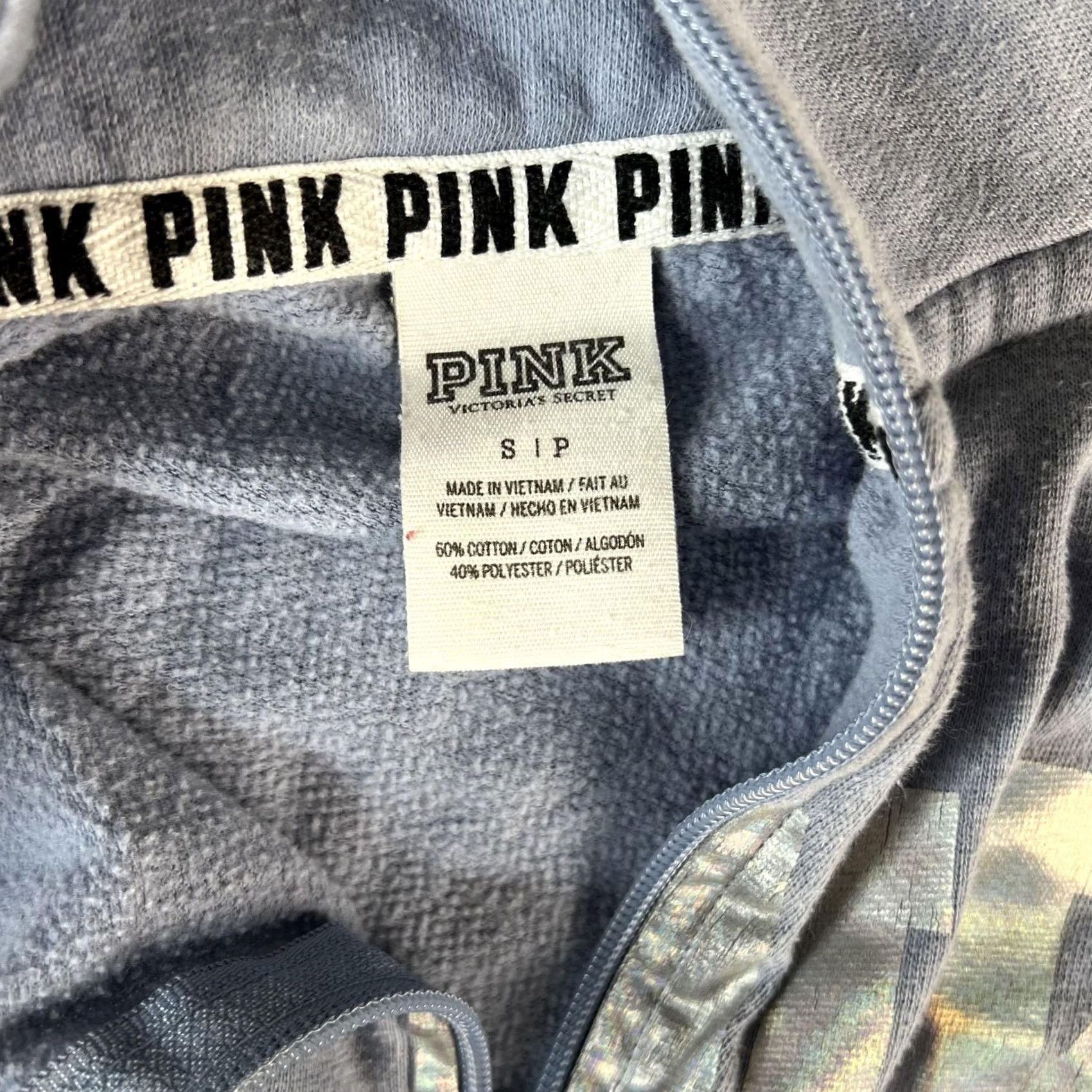 Pinko Victoria's Secret PINK Sweatshirt Womens Small Gray Tan Logo Quarter Zip Camo Size S / US 4 / IT 40 - 2 Thumbnail