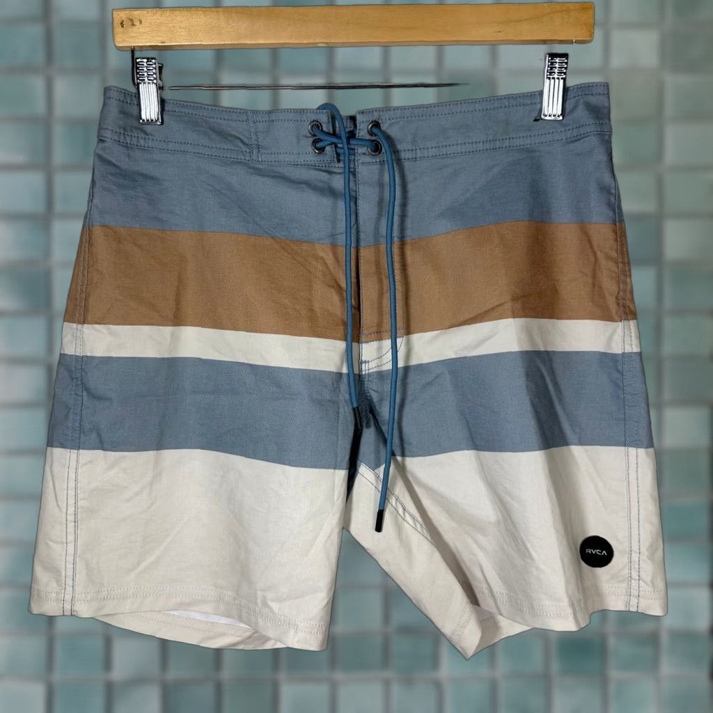 RVCA RVCA Mens Board Shorts Size 30 Blue Brown Colorblock Surf Trunks Pockets Drawstring 30 Mens Beach Swim Size US 30 / EU 46 - 1 Thumbnail