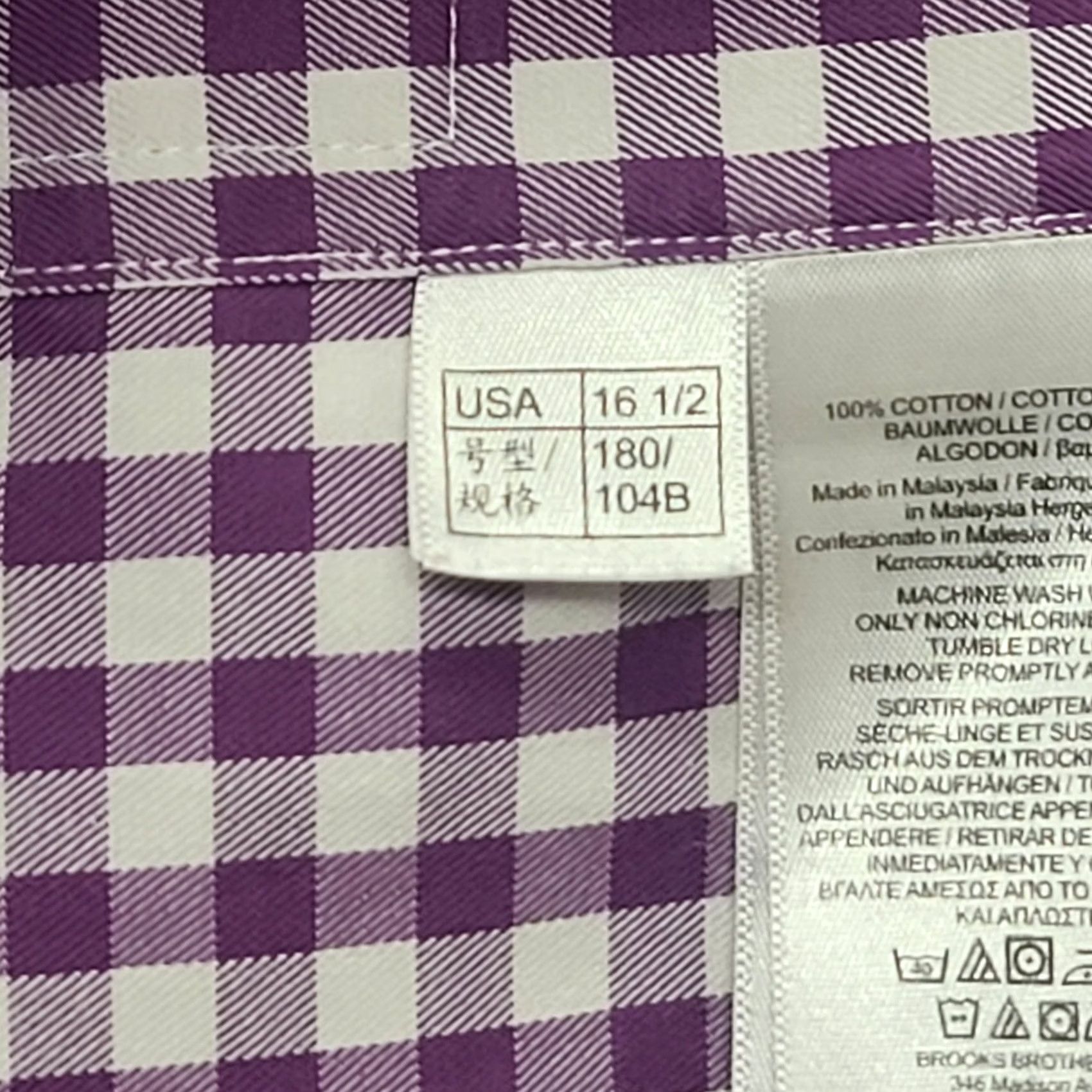 Brooks Brothers Brooks Brothers Shirt Mens 16 1/2-35 Classic Fit Long Sleeve Button-Up Collared Check Purple Cotton WW Size US L / EU 52-54 / 3 - 7 Thumbnail