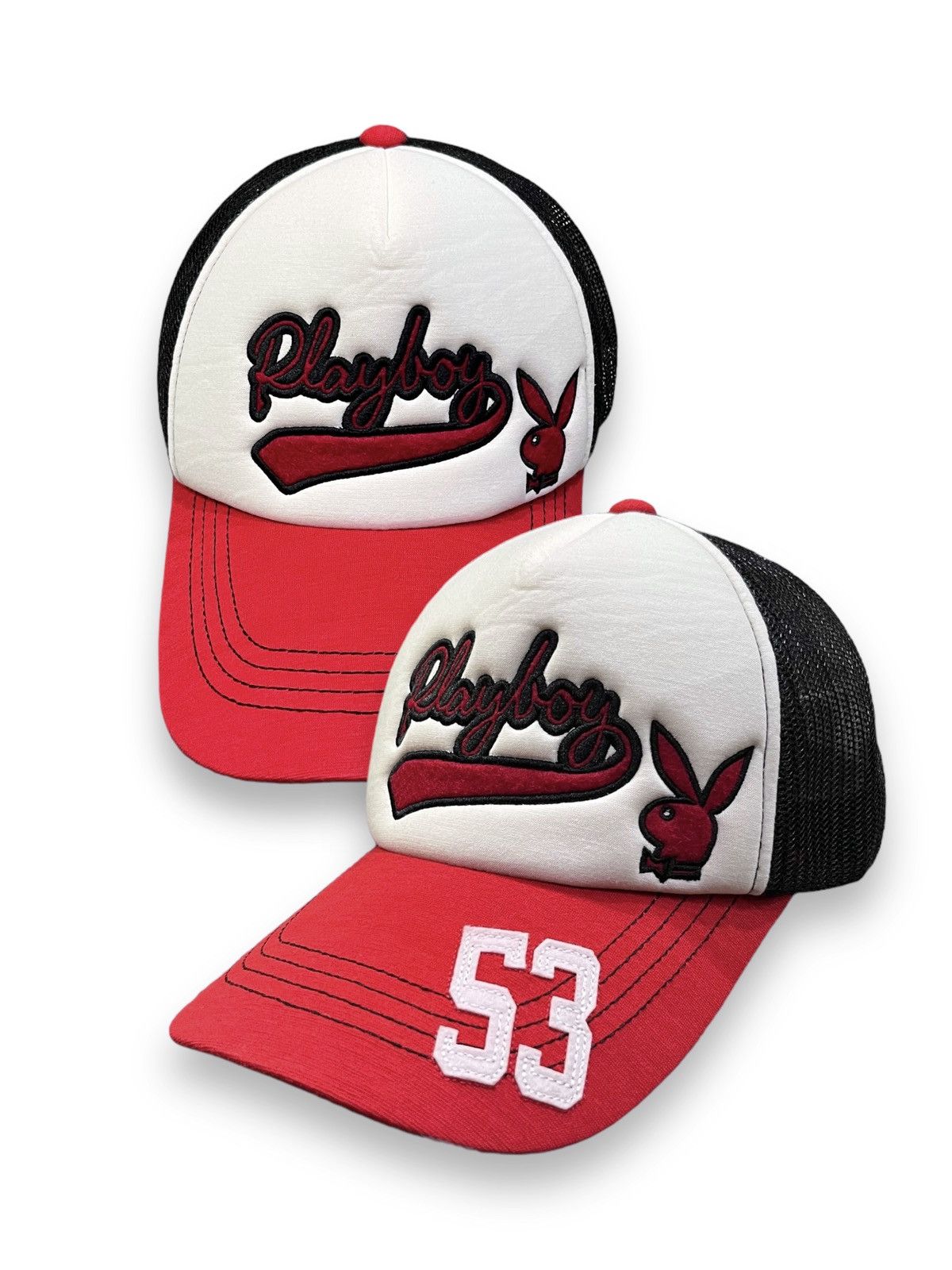 Playboy DOPE🔥PLAYBOY BUNNY Tri-Color Spell-Out Snapback Trucker Hat Size ONE SIZE - 2 Thumbnail