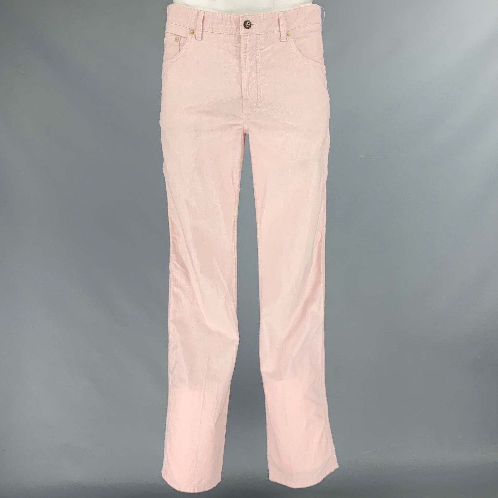 Pink White Stripe Cotton 5 Pockets Casual Pants