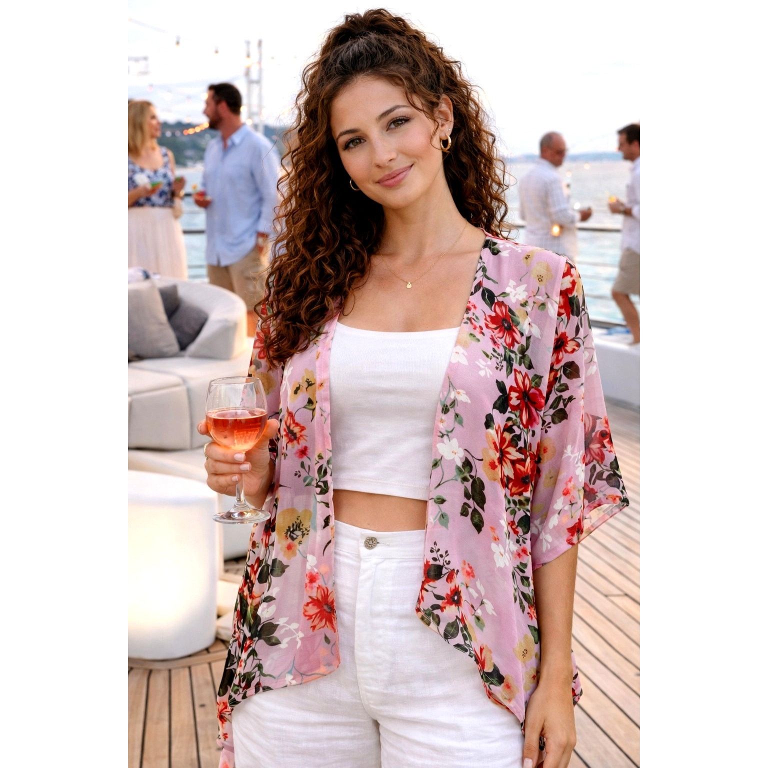 Other Women's Batwing Chiffon Kimono Beachwear CoverUp Pink L Size L / US 10 / IT 46 - 1 Thumbnail