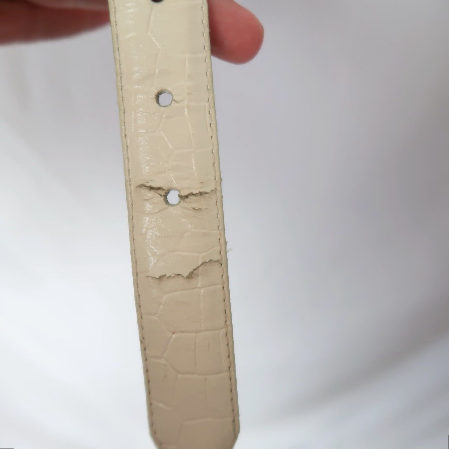Vintage VINTAGE 90s Cream Leather Croc Embossed Gold Buckle Waist Belt M Size ONE SIZE - 6 Thumbnail