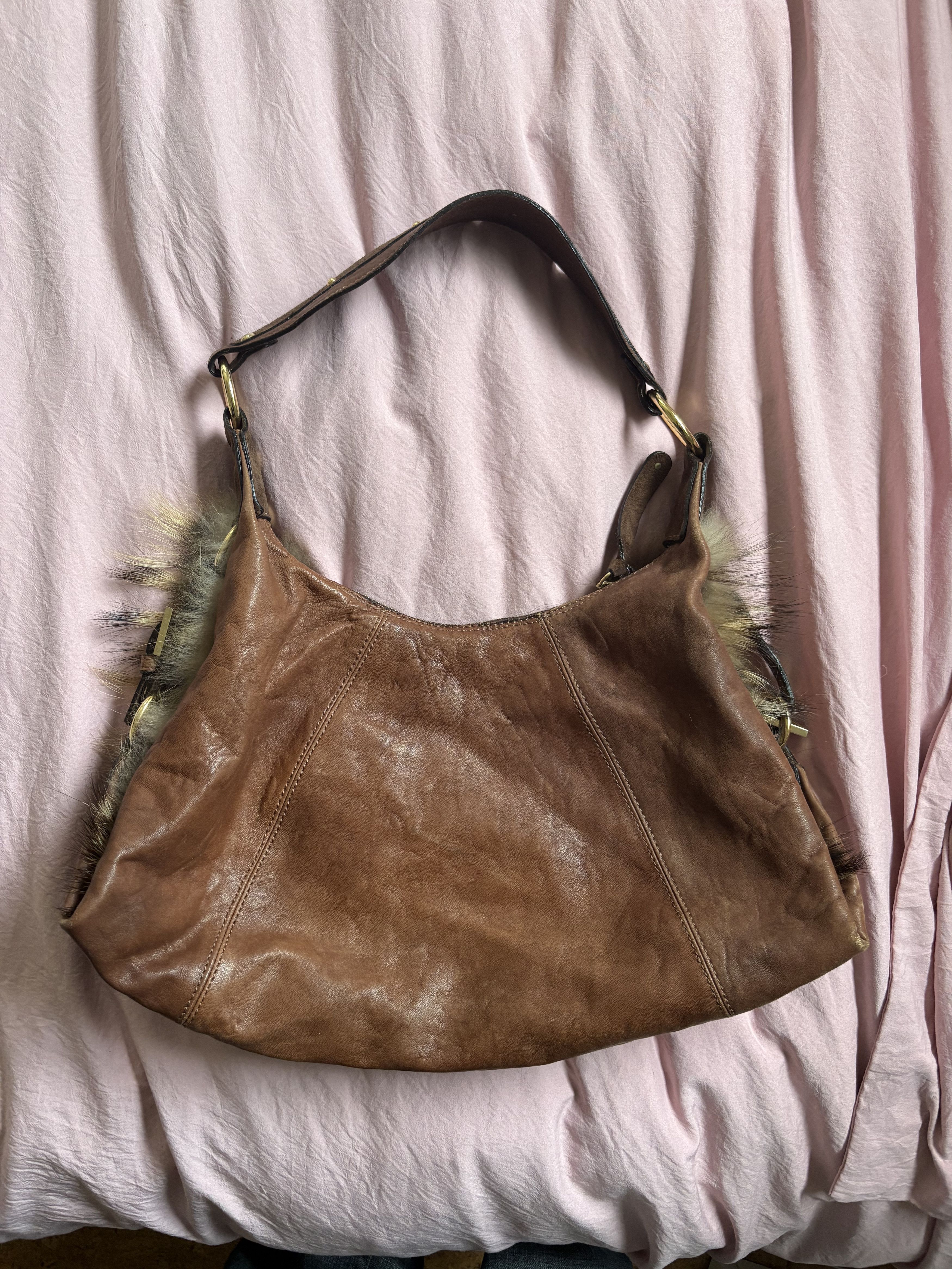 Blumarine Blugirl Blumarine Fur-lined Brown Leather Shoulder Bag Size ONE SIZE - 3 Thumbnail