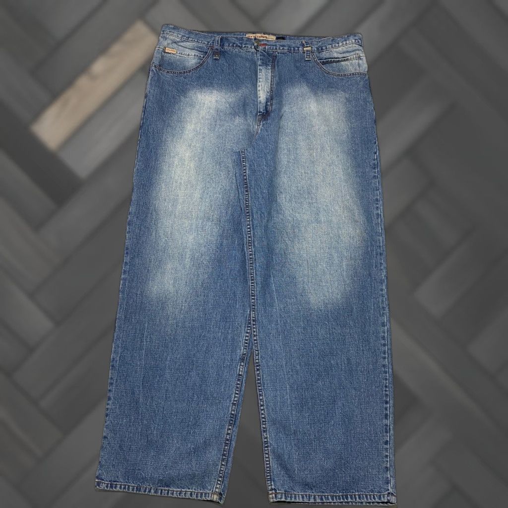 Denime Attitude Premium Denim Jeans Men 46 Blue Relaxed Fit 5-Pocket Denim Ramie Cotton Distressed Logo Button Zip Wide-Leg Jeans Mens Size US 30 / EU 46 - 1 Thumbnail