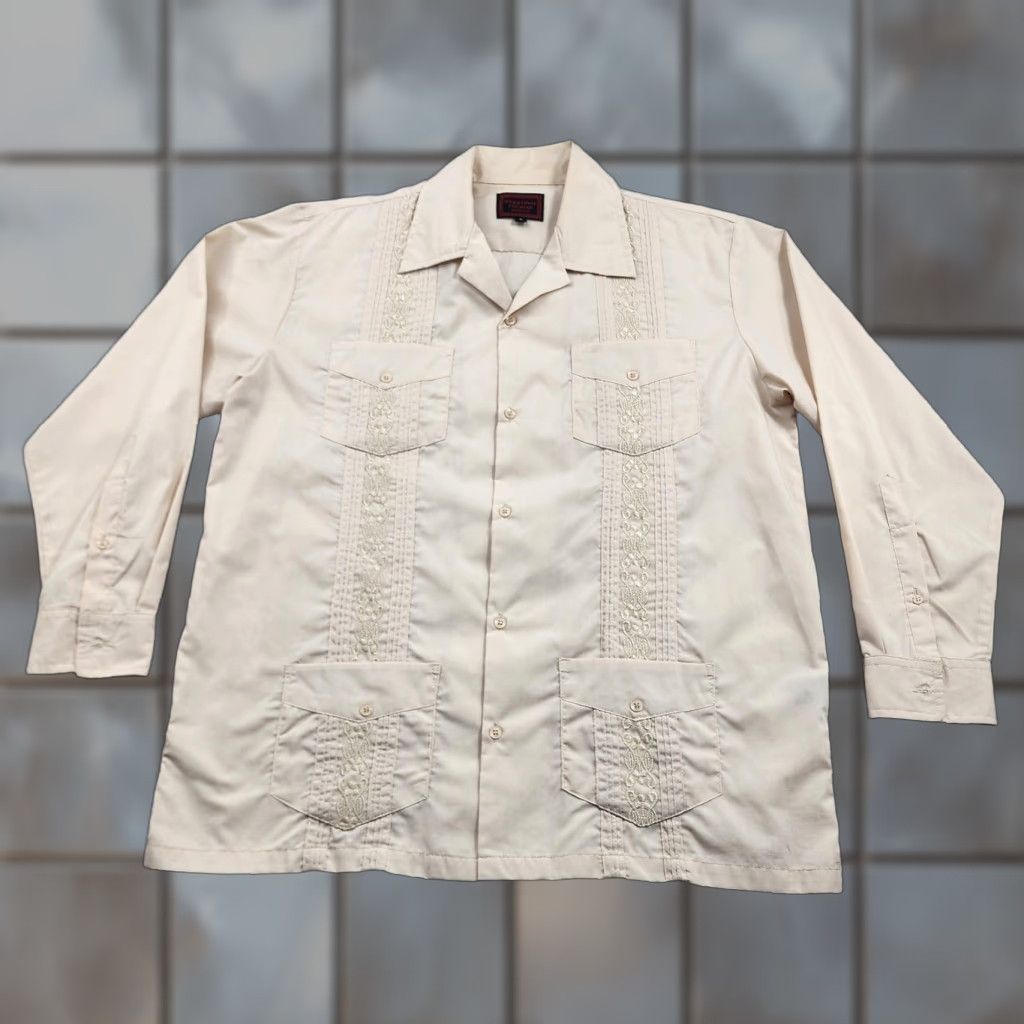Vintage Maximos Yucatan Guayabera Shirt Mens Small Beige Embroidered Long Sleeve Mexico Size US S / EU 44-46 / 1 - 1 Thumbnail