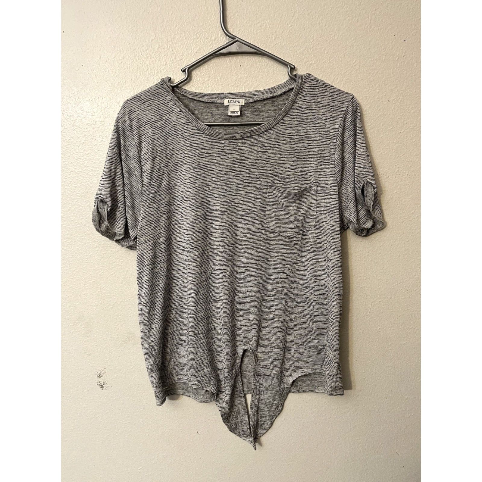 J.Crew J. Crew T-Shirt Shirt Womens Large Gray Knot Tie Front Short Cuffed Sleeved Regular Size L Size L / US 10 / IT 46 - 2 Thumbnail