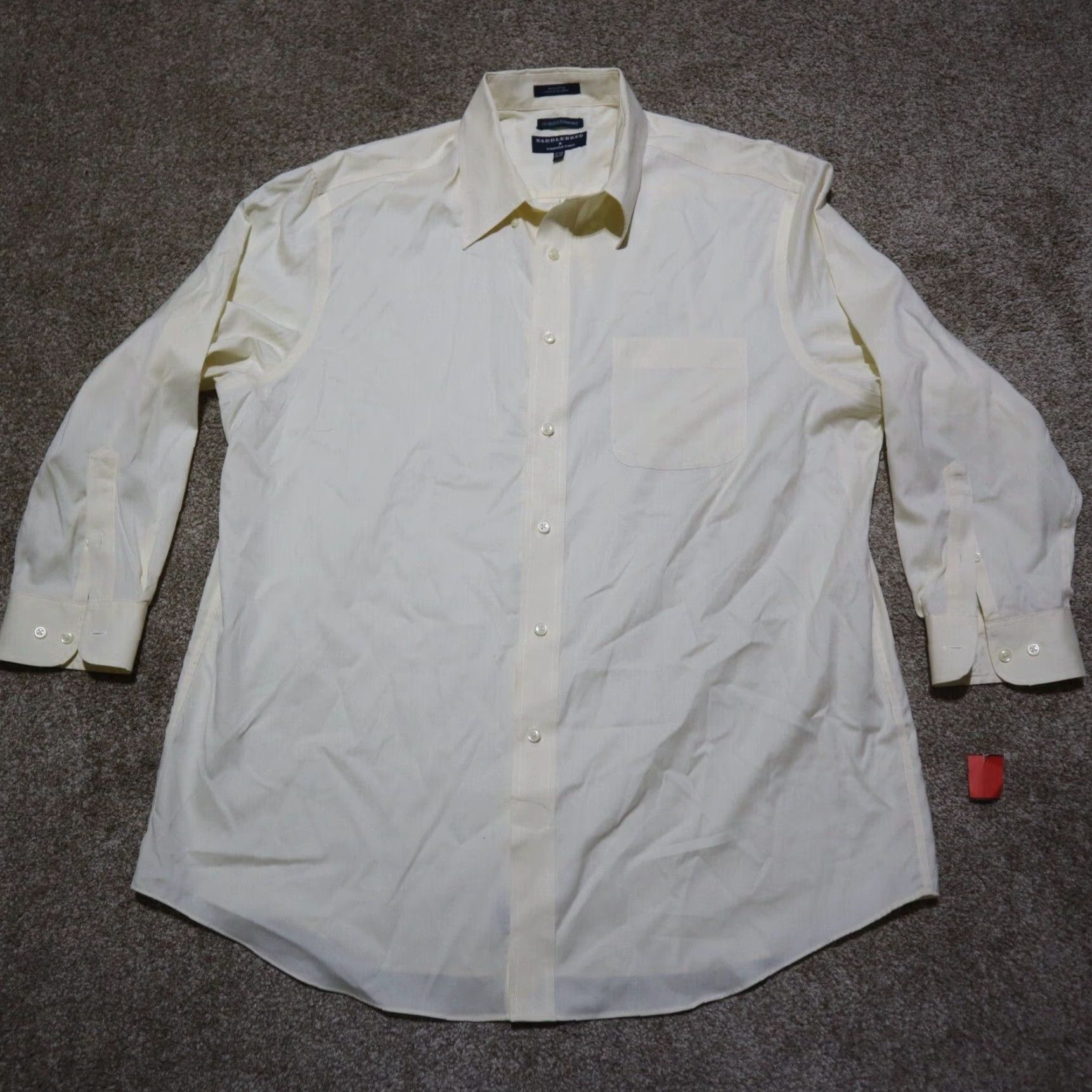 Vintage VINTAGE Saddlebred Shirt Mens 17.5 Beige Solid 3/4 Sleeve Button-Up 90s Event Size US XL / EU 56 / 4 - 2 Thumbnail