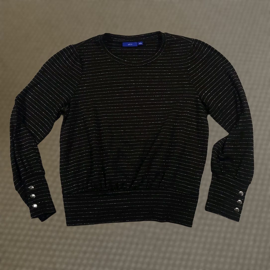 Apt. 9 Apt 9 Long Sleeve Black & Gold Stripes Banded Knit Shirt Womens Large Size L / US 10 / IT 46 - 1 Thumbnail