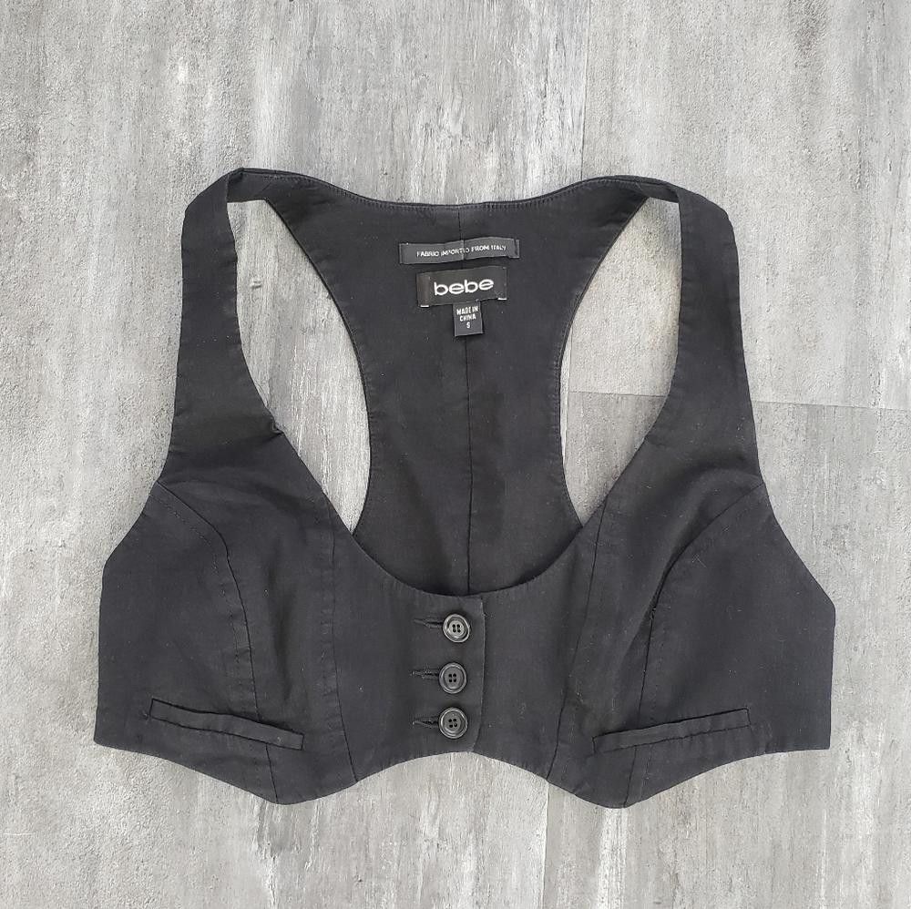 Bebe Black Classic Bebe Xtra Cropped Vest Size S / US 4 / IT 40 - 1 Thumbnail