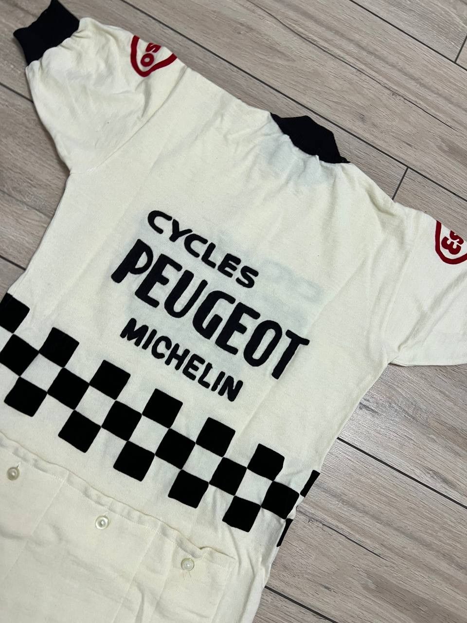 Vintage Peugeot Cycles Michelin Wool Vintage Jersey Bike racing VI Size US L / EU 52-54 / 3 - 5 Thumbnail