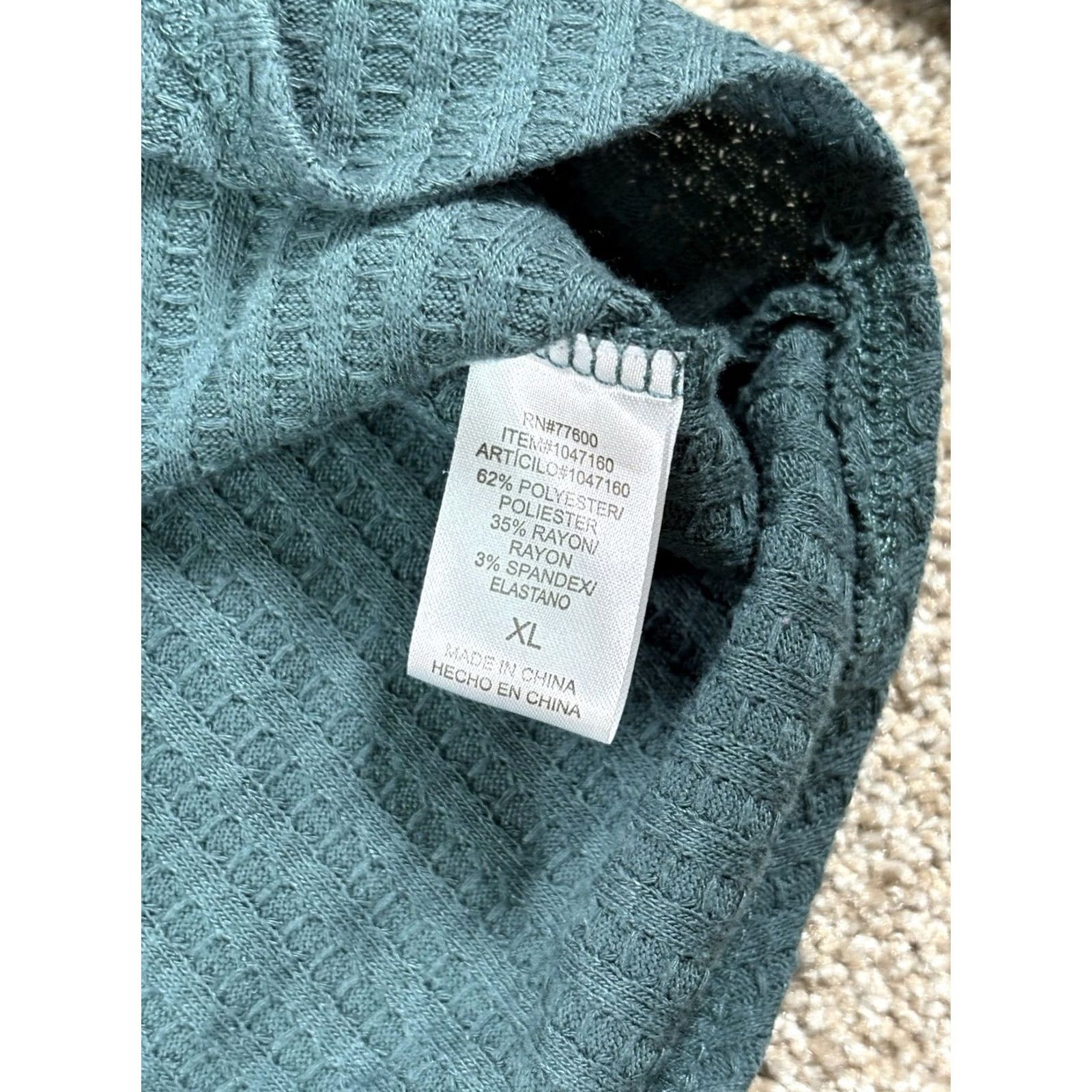 Vintage Chaser Thermal Waffle Weave Tunic Top Womens XL Green Knit Long Sleeve Pullover Shirt Blouse Womens Overall Tunic Style Thermal Top XL Green Size XL / US 12-14 / IT 48-50 - 5 Thumbnail