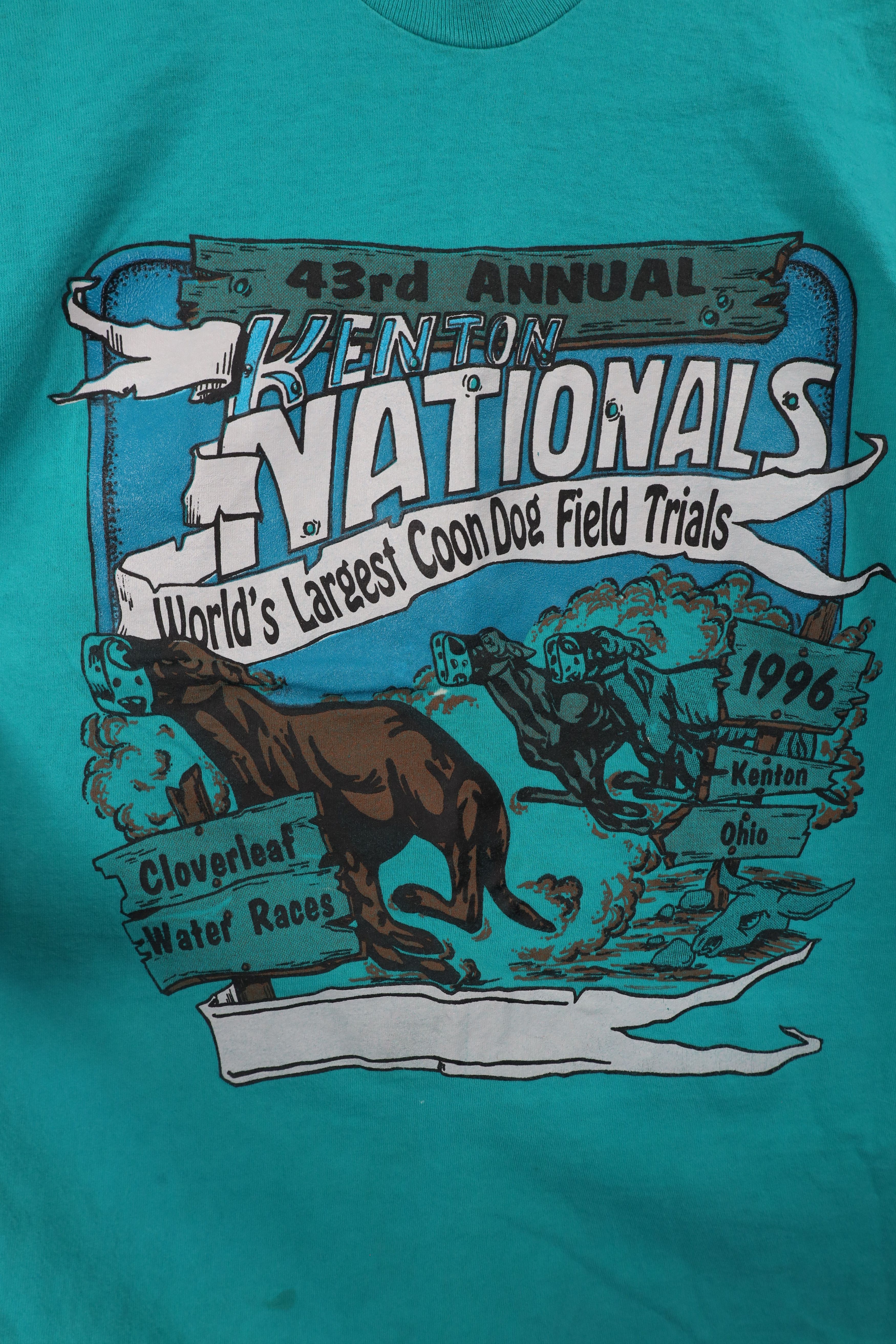 Vintage Vintage 90s Nationals Coon Dog Field Trials T-Shirt Teal USA Size US L / EU 52-54 / 3 - 4 Thumbnail