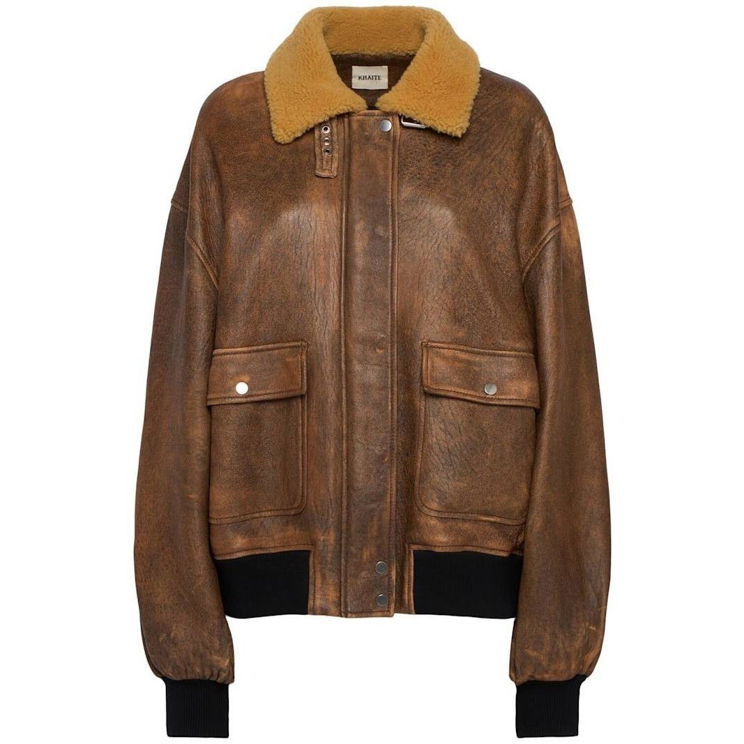 KHAITE KHAITE Sandor Bomber Brown Leather Jacket New/Authentic (Wom Size S / US 4 / IT 40 - 1 Thumbnail
