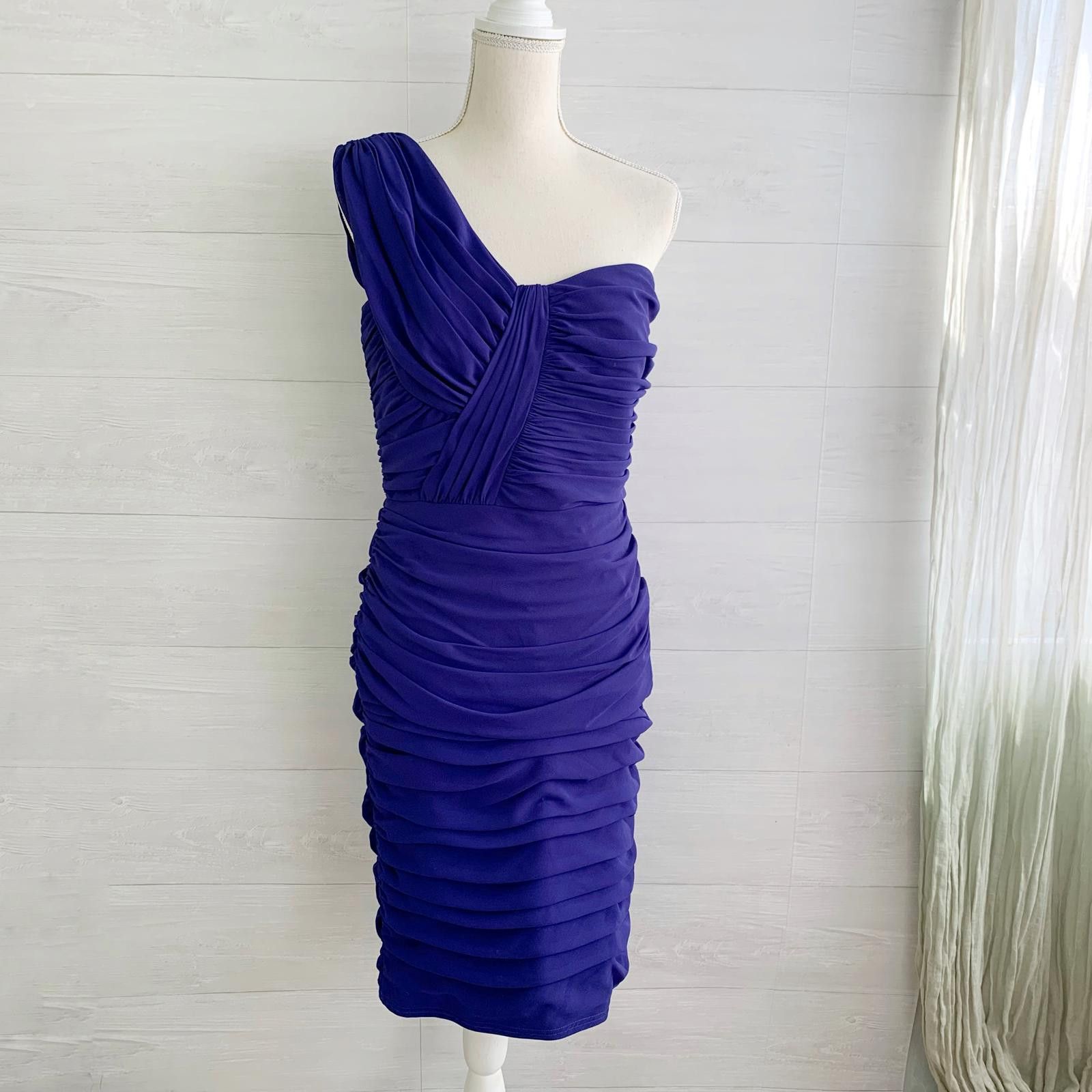 Designer Tadashi Shoji Indigo purple ruched one shoulder dress, sz 10 Size L / US 10 / IT 46 - 1 Thumbnail
