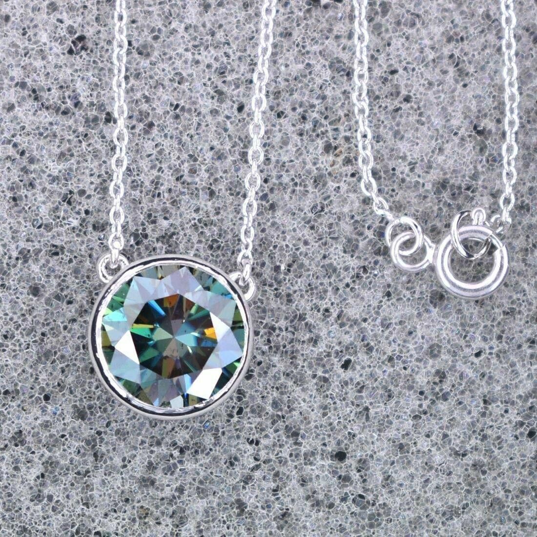 Handmade Sterling Blue Diamond Solitaire Bezel Set Necklace 6 Cts Size ONE SIZE - 4 Thumbnail