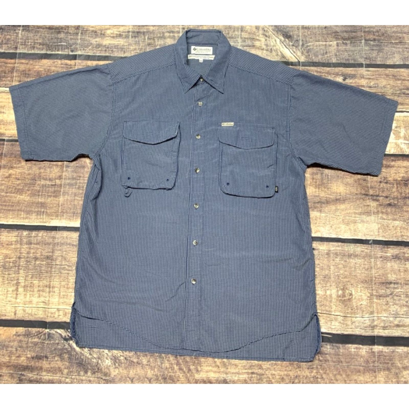 Vintage Columbia GRT Sportswear Mens Short Sleeve Button-Down Plaid Blue White MEDIUM Shirt Size US 31 - 2 Thumbnail