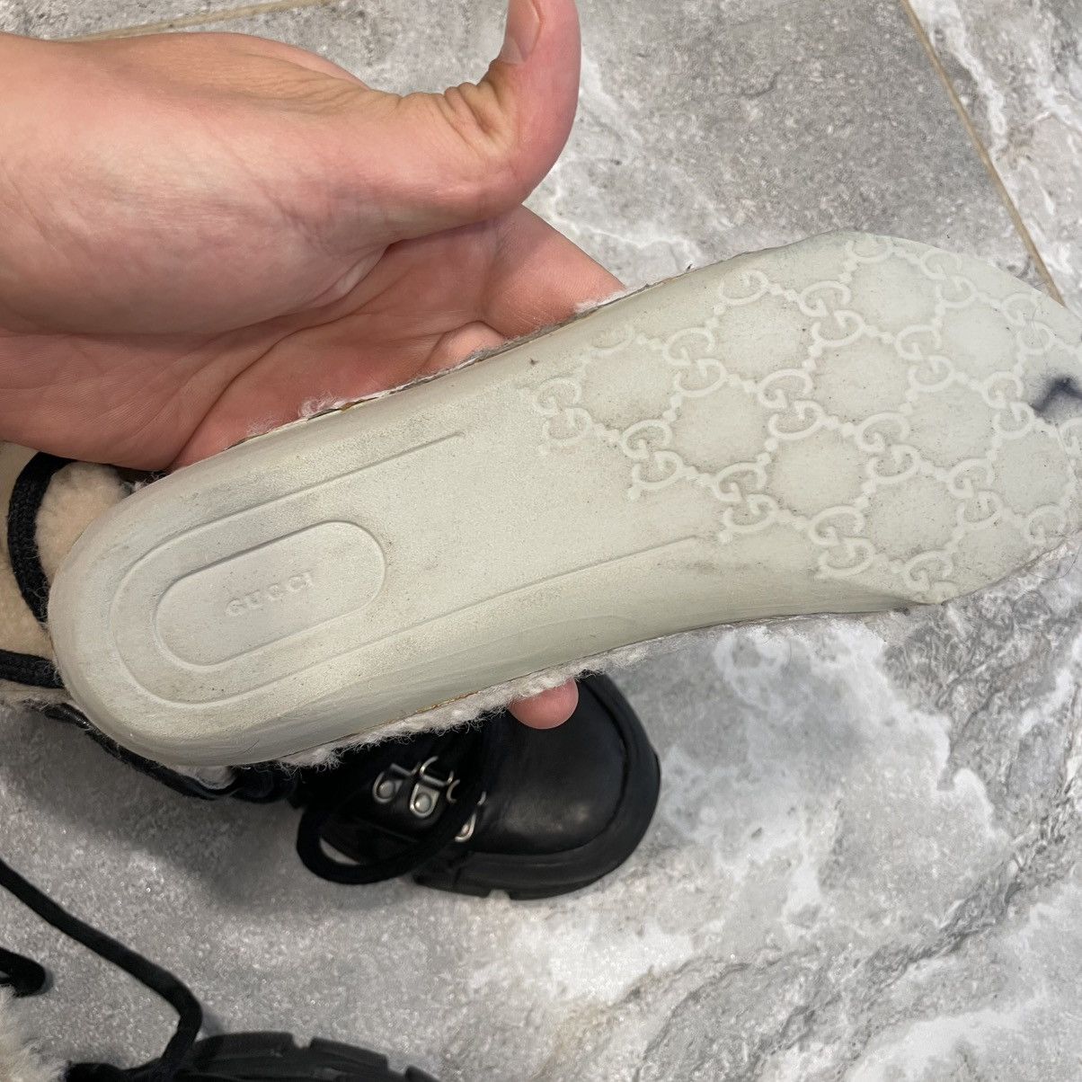 If Six Was Nine × Le Grande Bleu (L.G.B.) Gucci Flashtrek Sneaker shoes leather canvas fur faux boots Size US 5 / IT 35 - 14 Thumbnail