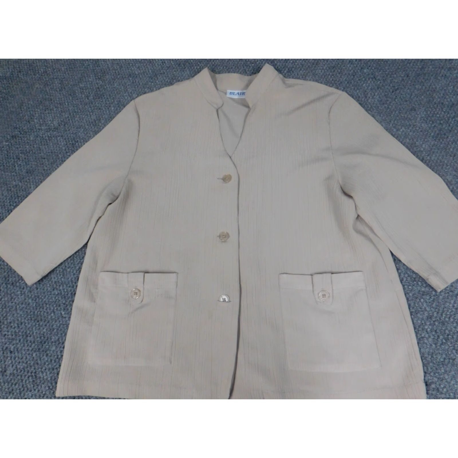 Blair Blair Blazer Three-Button Beige Lightweight Womens L Jacket Solid Notch Lapel Modern Tuxedo Casual Business Fall Winter Size L / US 10 / IT 46 - 2 Thumbnail
