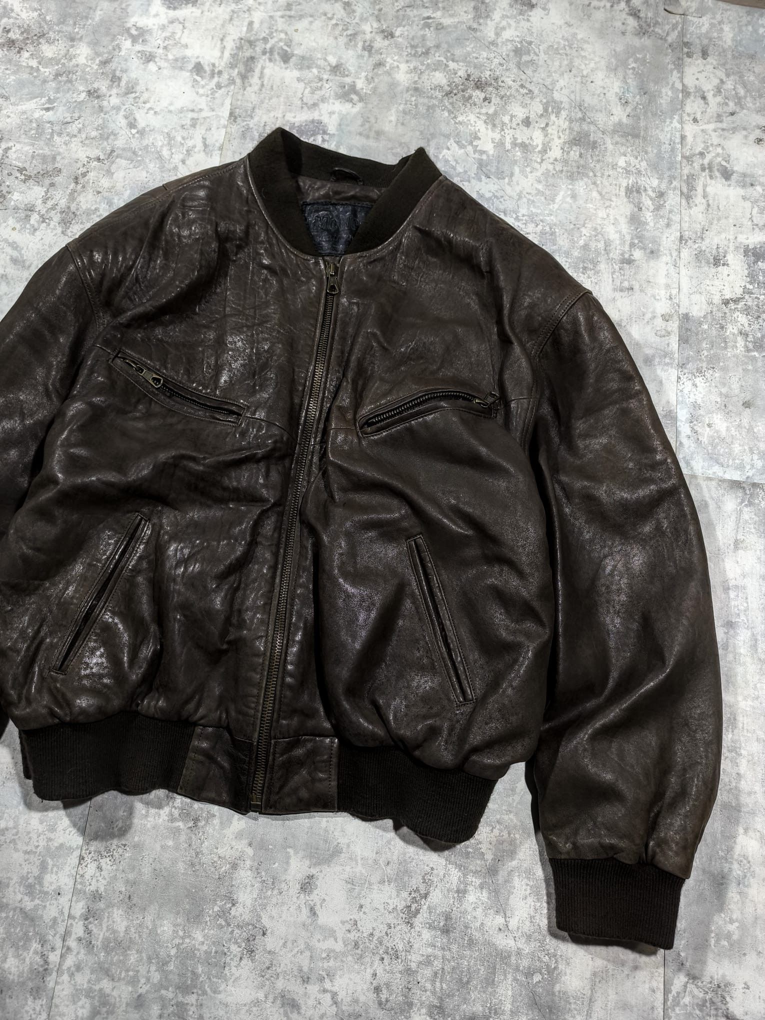 Leather vintage 90s 80s brown leather bomber jacket Size US XL / EU 56 / 4 - 4 Thumbnail