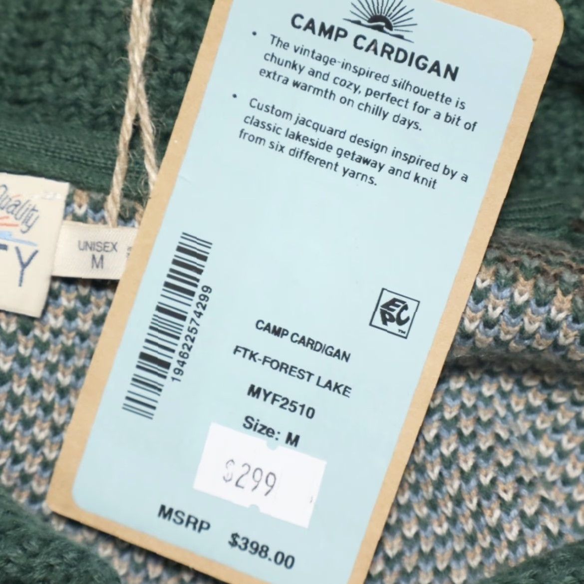 Faherty Faherty Camp Cardigan Cowichan Solid Long Sleeve Sweater Green Men's M Shirt Size US M / EU 48-50 / 2 - 6 Thumbnail