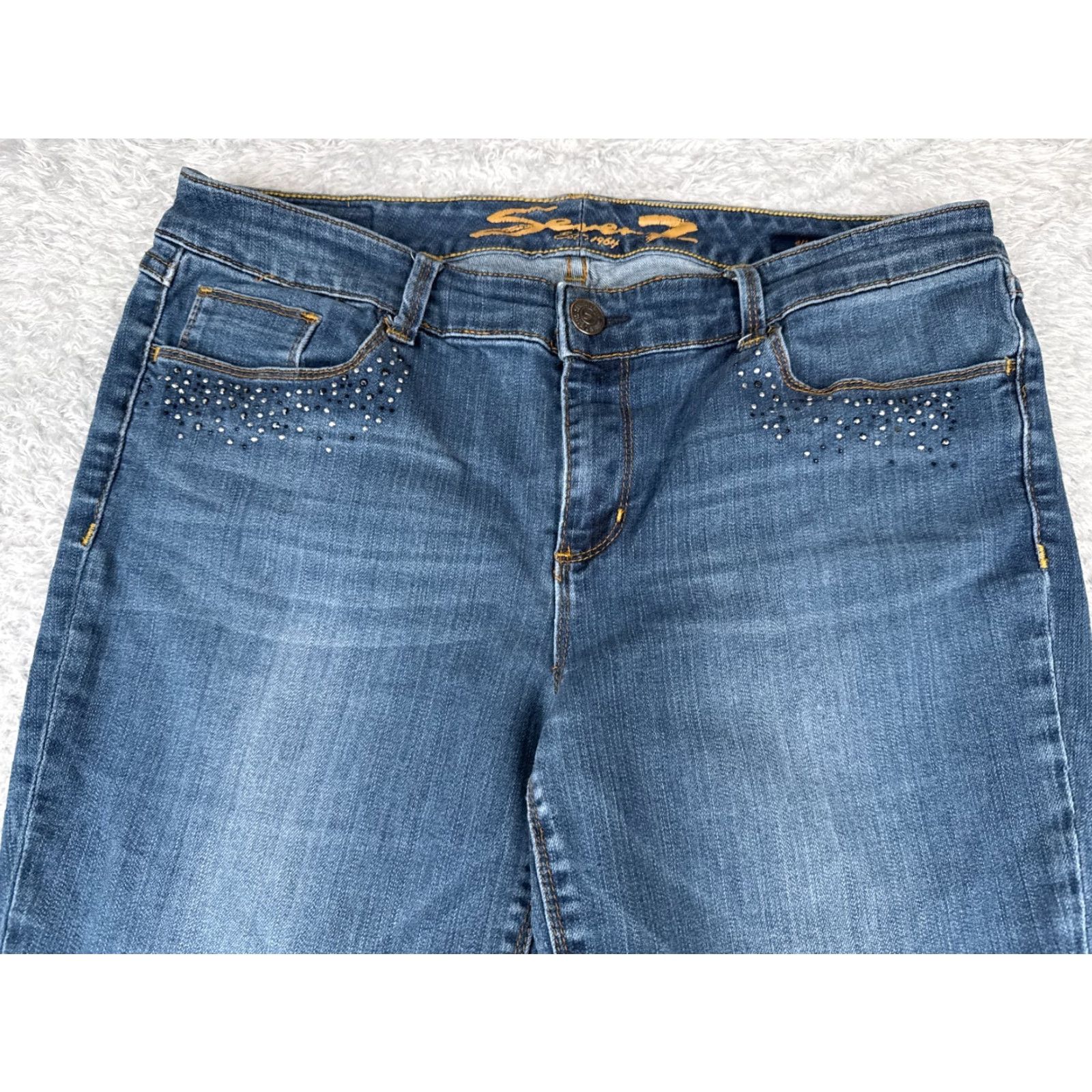 Vintage Seven7 Women's Slim Bootcut Jeans 14 Blue Denim Cotton Blend Low Rise Authentic Designer 2000s Size 36" / US 14 / IT 50 - 4 Thumbnail
