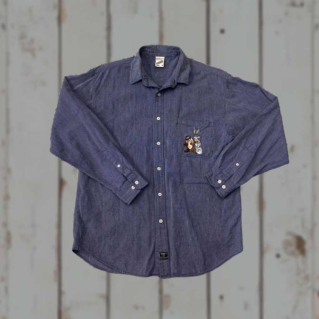 Vintage VINTAGE Warner Bros Shirt Medium 90s Bugs Bunny TAZ Looney Tunes Button Front Mens Blue M Size US M / EU 48-50 / 2 - 1 Thumbnail
