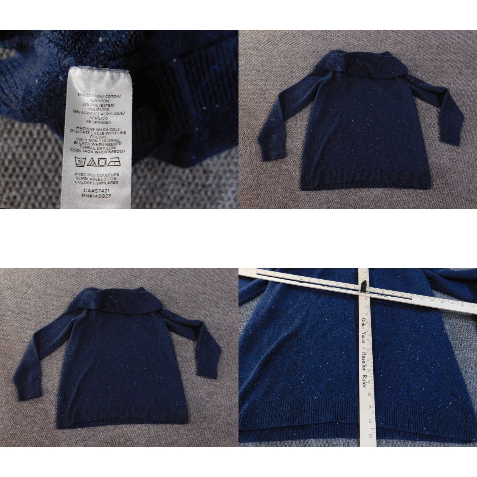 Loft LOFT Sweater Pullover Knit Cowl Neck Long Sleeve Blue Cotton Polyester Spandex Womens Large Stretch Regular Fall Winter Spring Casual Designer Modern Size L / US 10 / IT 46 - 8 Thumbnail