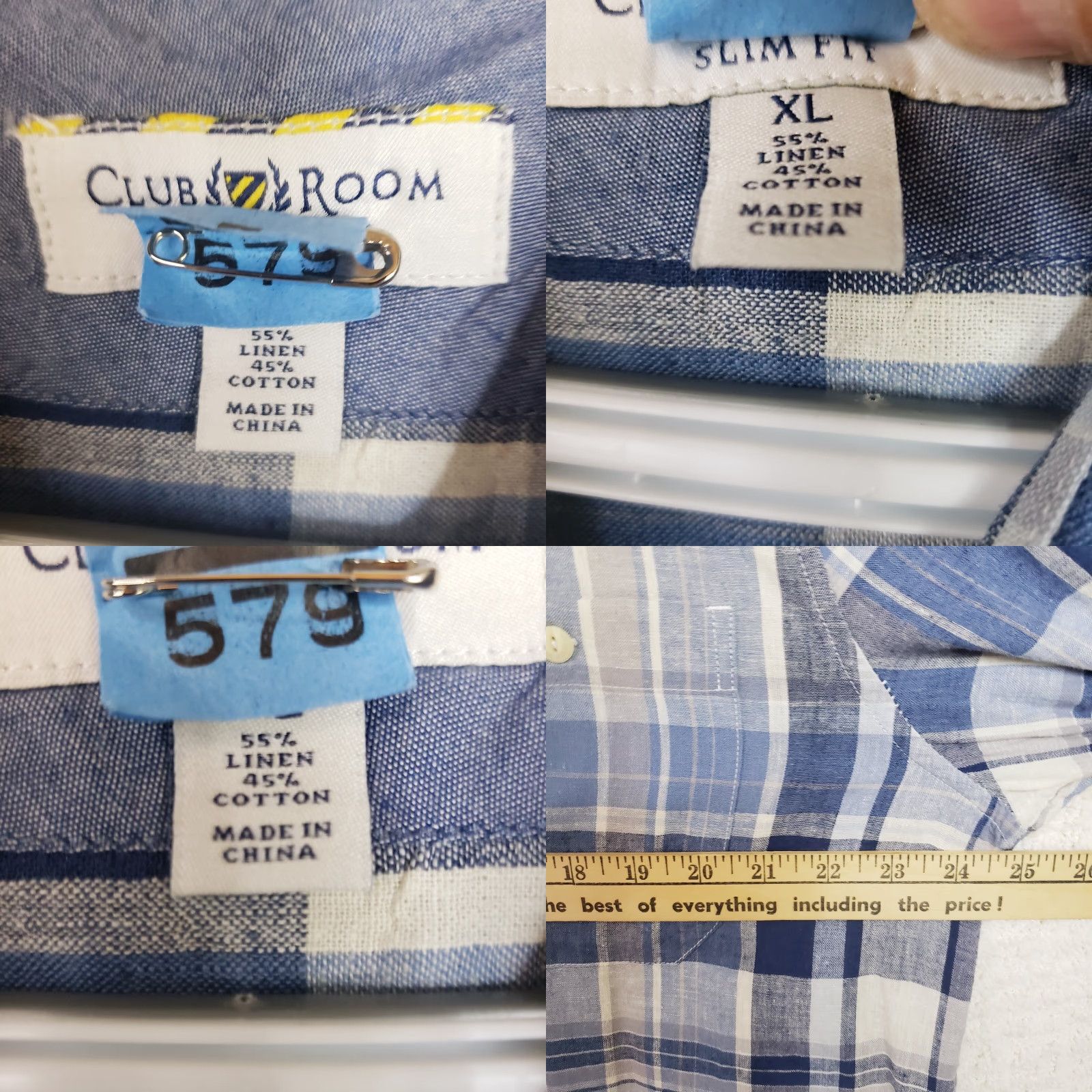 Club Room VINTAGE Club Room Shirt Mens XL Blue Plaid Button-Up Long Sleeve Slim Fit Size US XL / EU 56 / 4 - 8 Thumbnail