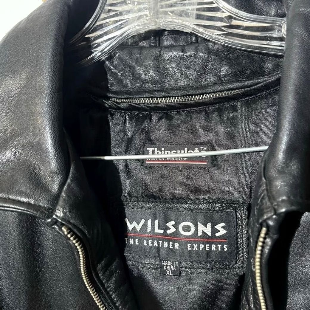 Wilson Wilson's Leather Coat Jacket Biker Black Mens Size XL Thinsulate Collared Belted Size US XL / EU 56 / 4 - 2 Thumbnail
